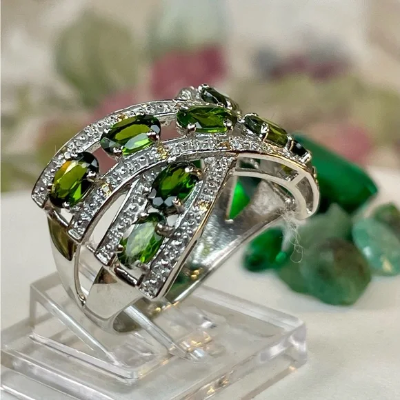 2.22ct Tsavorite & Sapphire Silver Ring 925  size 8 - Picture 8 of 12